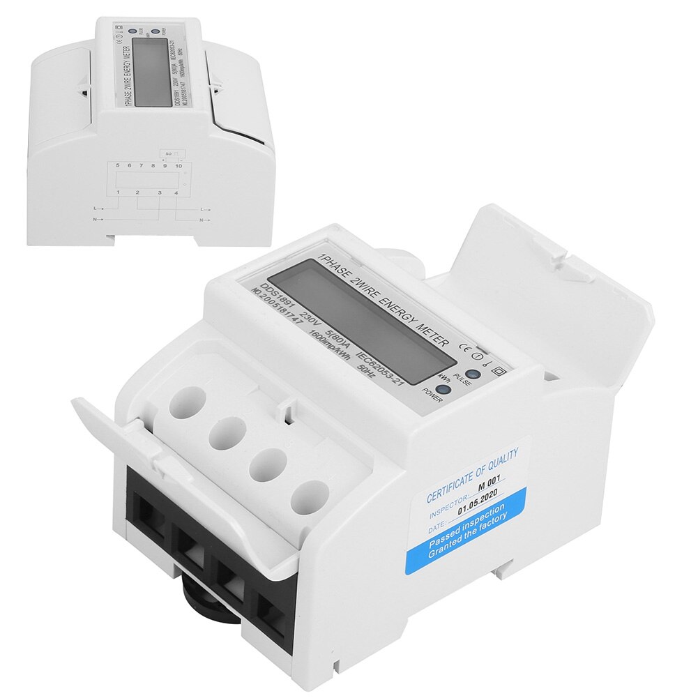 DDS1891 2 Pin Din Rail Meter Large Screen Multifunction No Backlight Smart Energy Tool