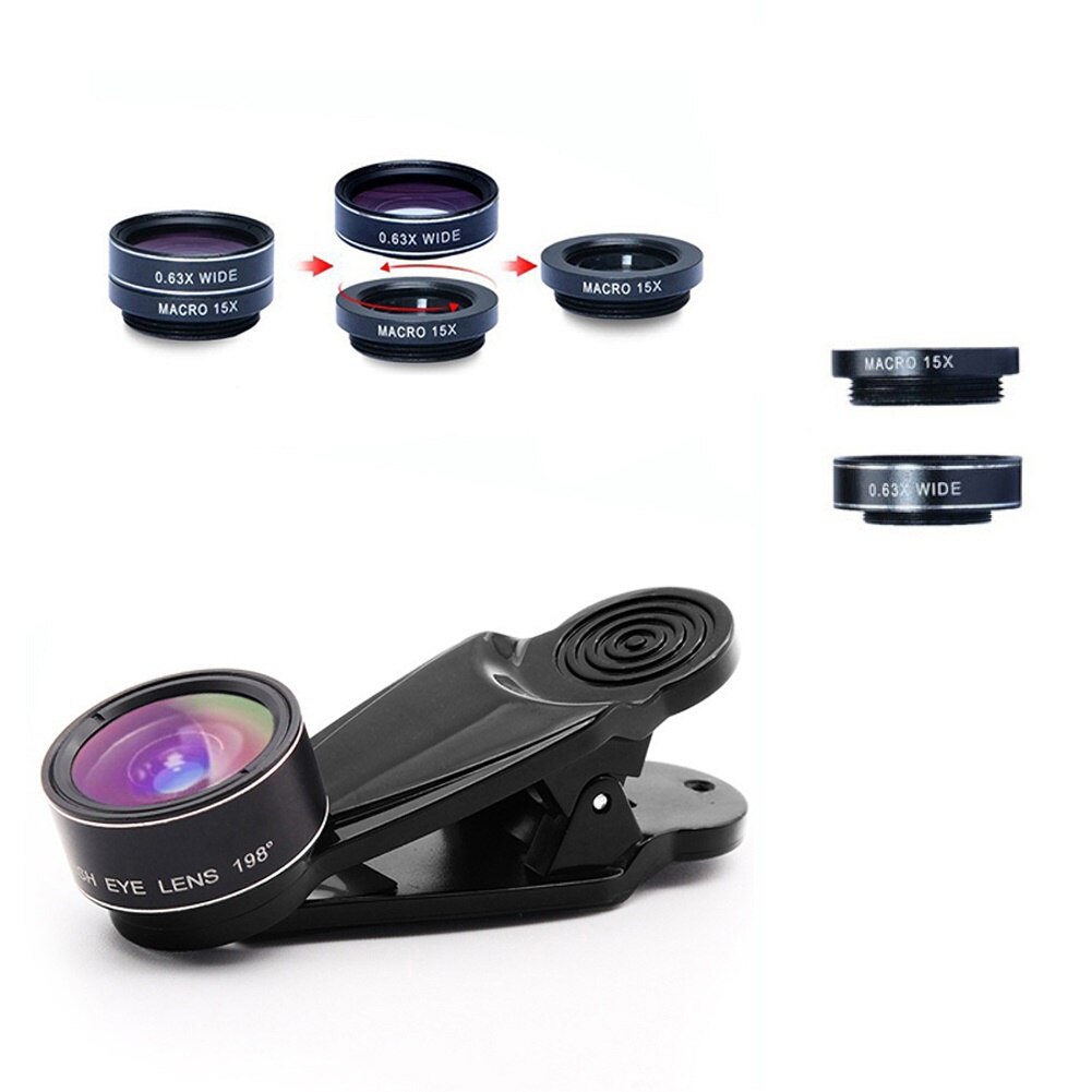 Fisheyelens 198-Graden Fish Eye Groothoek 15X Macro Camera Lenzen Kit Outdoor Travel Voor Iphone &amp; Smart Mobiele telefoon