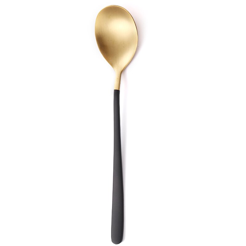 Stainless Steel rainbow Long Handled coffee spoons mixing spoons set cold drink fruit Ice Cream Dessert Tea Spoon Drinking Tools: Black gold