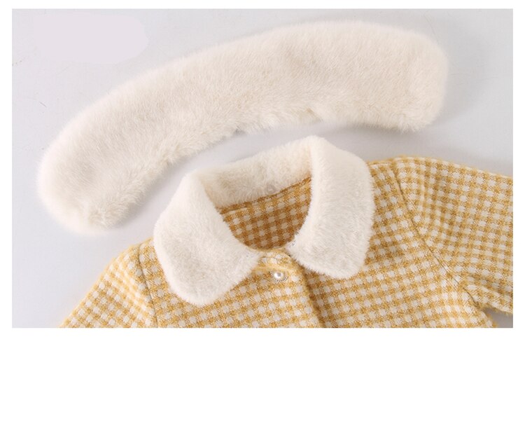 Kids Girls Woolen Jackets Winter Long Plaid Woolen Jackets Fur Collar Outerwear Teenager Girl Wool Coat Children Clothing