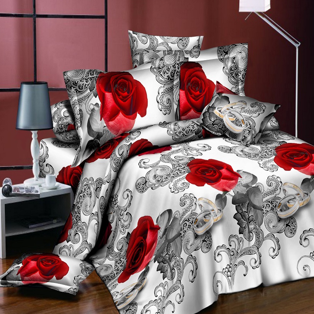 18 Stijlen Wit Rode Bloem 3D Beddengoed Set van Dekbedovertrek Kussensloop Set Bed Kleding Dekbedden Cover Queen Twin geen Quilt: Flower 3D015