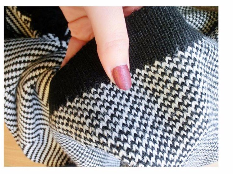 Kvast bohemisk poncho kvinders strikket frakke vinter tørklæder geometriske tykke varme ponchoer og kapper stor størrelse sjal