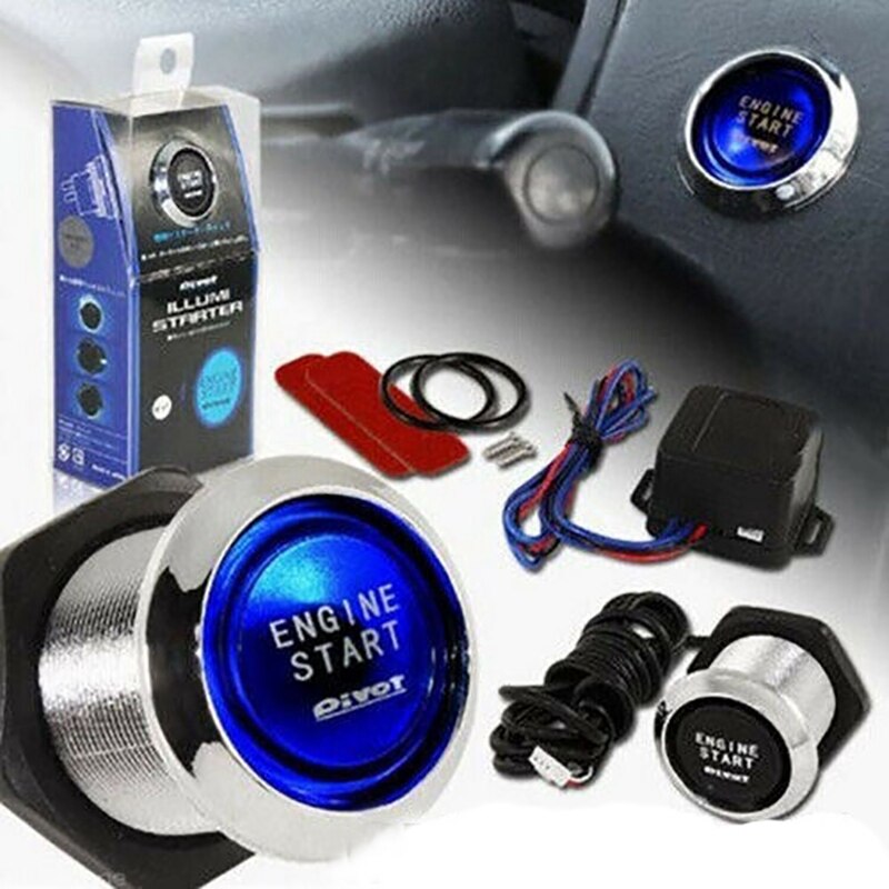 Universal For Car Engine Start Push Button Switch Ignition Starter Kit Blue LED Car Check Eengine Light