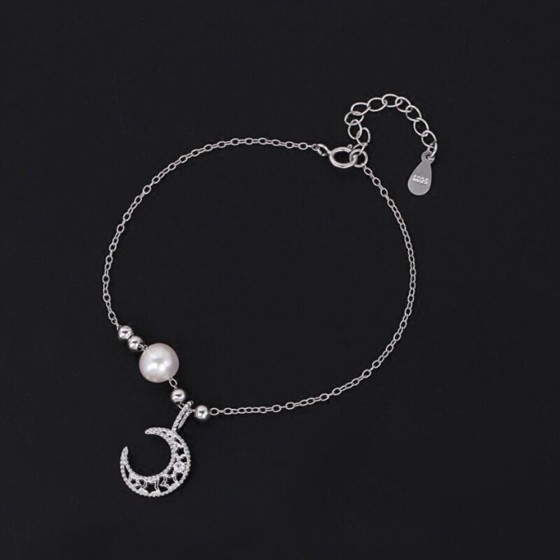 Étoile lune creux Simple perle sauvage 925 argent Sterling tempérament femelle à la redimensionnable Bracelets SBR034