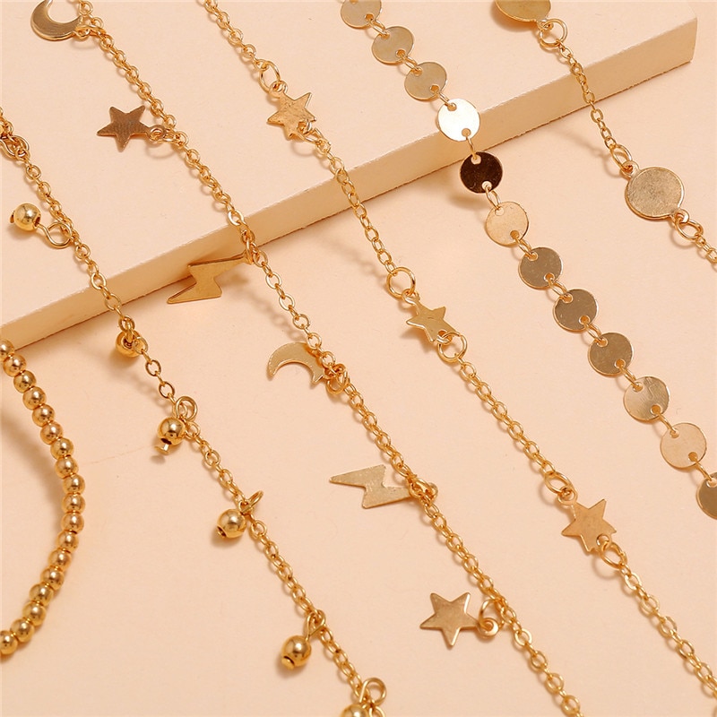 Ensemble de Bracelets de cheville en perles multicouches, style bohémien, à paillettes, étoile, bijoux de plage d'été, chaîne de jambe