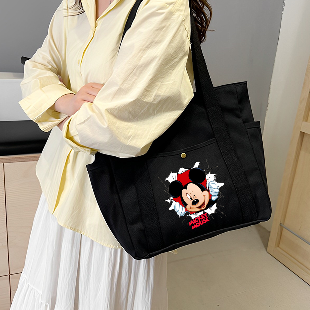 Sacs fourre-tout en toile de grande capacité Mickey Minnie Mouse, sac de transport pour le travail, tenue d'étudiant, sac de Shopping à bandoulière pour livre