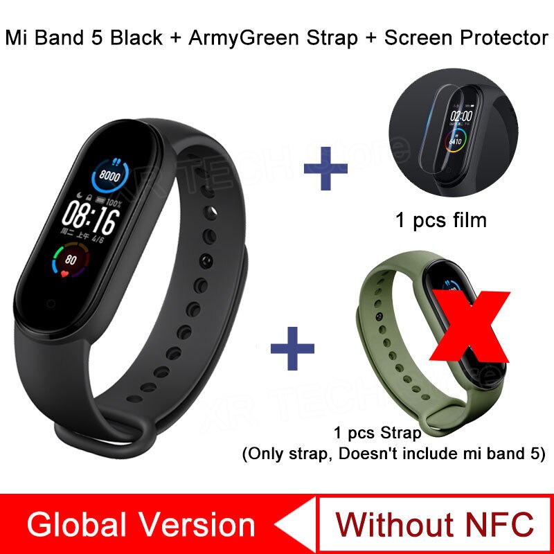 Xiaomi Mi Band 5 Smart Bracelet Band AMOLED Screen Miband 5 Smartband Fitness Wristband Heart Rate Monitor Bluetooth Sport Water: GL ArmyGreen