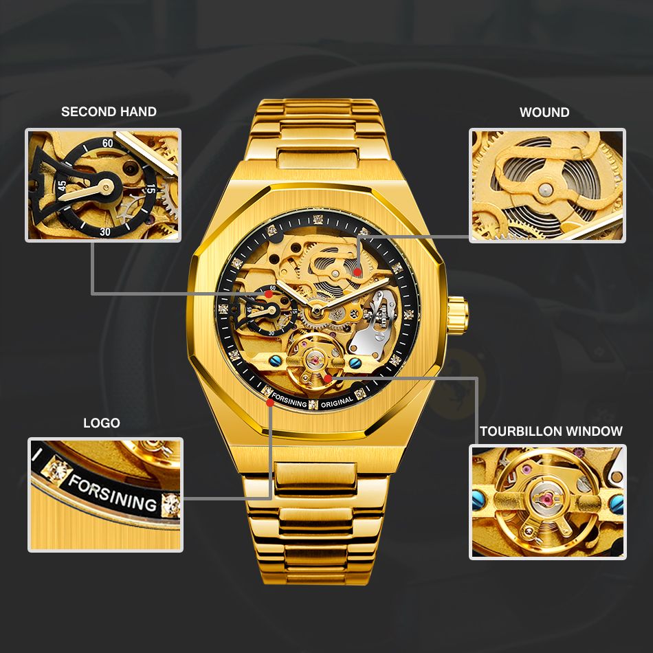 Forsining Automatic Mechanical Watch Luminous Three Eyes Six Needles Skeleton Top Brand Luxury Male Wrist Watch Wrist Clock