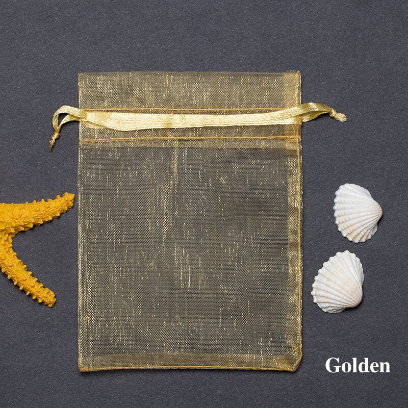 50 st/lots smyckespåse 7 x 9cm smyckesförpackningar små organzapåsar favoriserar bröllopsfest julförpackningspåsar: Guld-