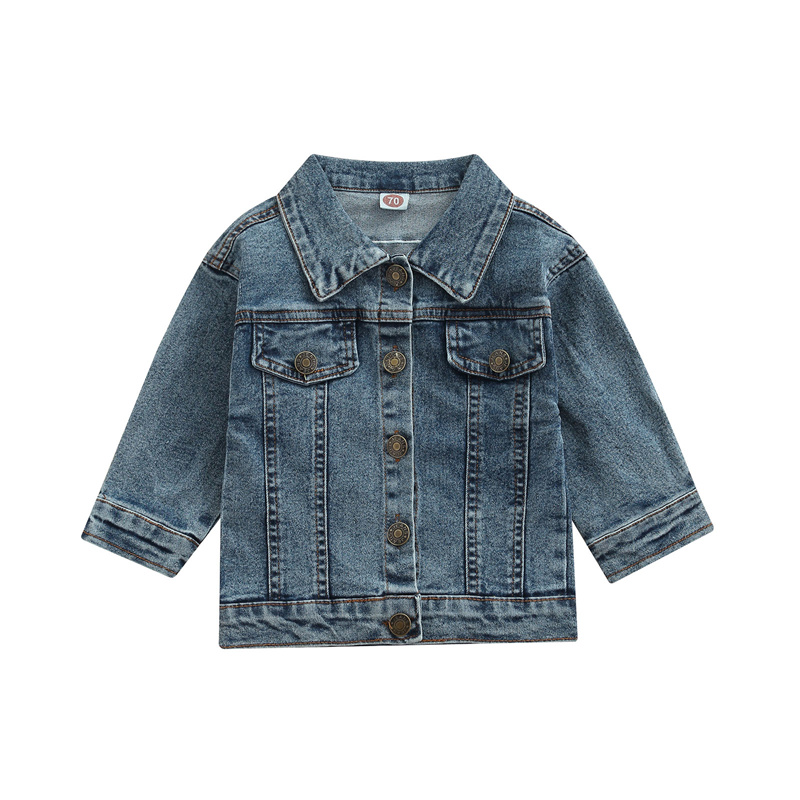 Blotona Toddler Kid Girl Boy Coat, manica lunga Denim risvolto bottoni Cardigan primavera autunno allentato Outwear Tops, 6Months-4Years: 18m