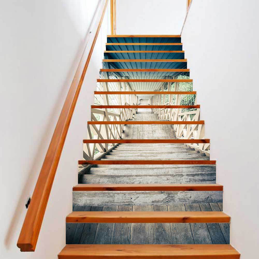 13Pcs/Set 3D Steps Stairs Stickers Self Adhesive Removable Diy Waterproof Pvc Stairway Stickers Floor Wall Decor Decals