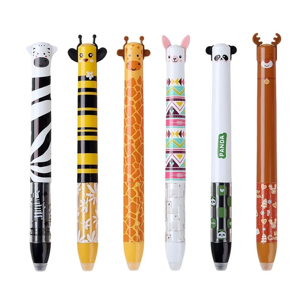 Cartoon Erasable Ballpoint Pen Animal Quick-drying Neutral Pen Double Ink Color Signature Pens Stationery