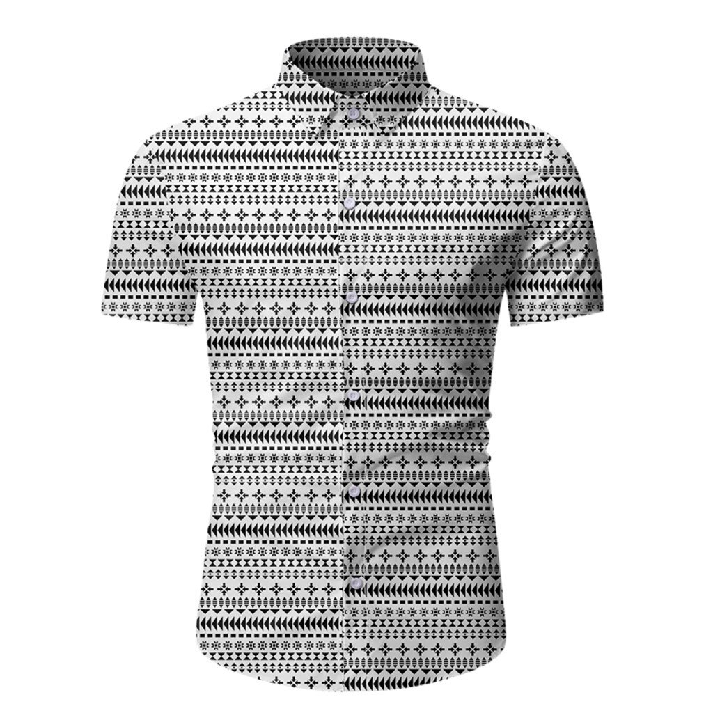 Blusa Hawaiana de manga corta con botones para verano, camisa informal con estampado de botones para hombre: Blanco / XL