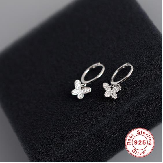 real 925 sterling silver Crystal Heart Hoop Earrings For Women Gold Fish butterfly Cartilage Earrings Charm Jewelry A30: 8