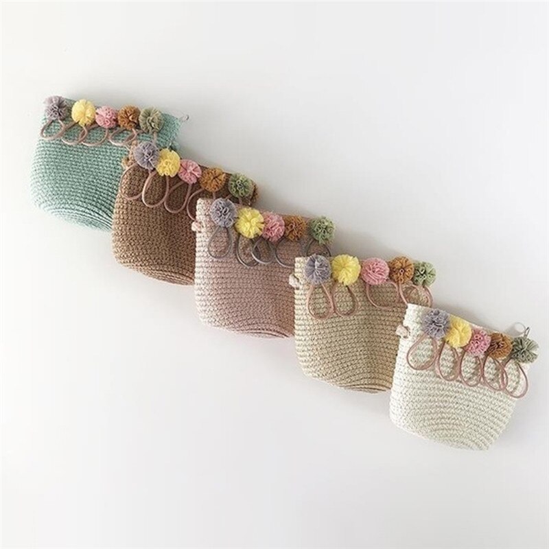 Handgefertigte mädchen-schultertasche aus stroh mit blumenmuster, umhängetasche, schlüssel- und münzfach, süße prinzessinnen-handtasche, 5 2022