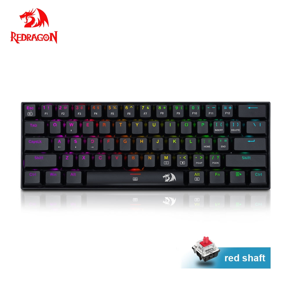 Redragon DragonBorn K630 RGB USB Mechanical Gaming Keyboard Red Switch 61 Keys Wired detachable cable,portable for travel