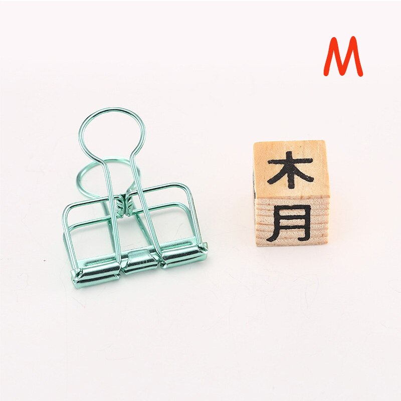 1 PCS Novelty Solid Color Hollow Out Metal Binder Clips S M L Notes Letter Paper Clips Marking Office Stationery Supplies: M green