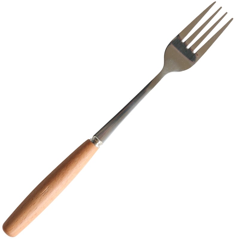 Rustfrit stål bestik træskaft middagsgaffel dessertske kniv kaffe teske frugtgafler køkkenservice tilbehør