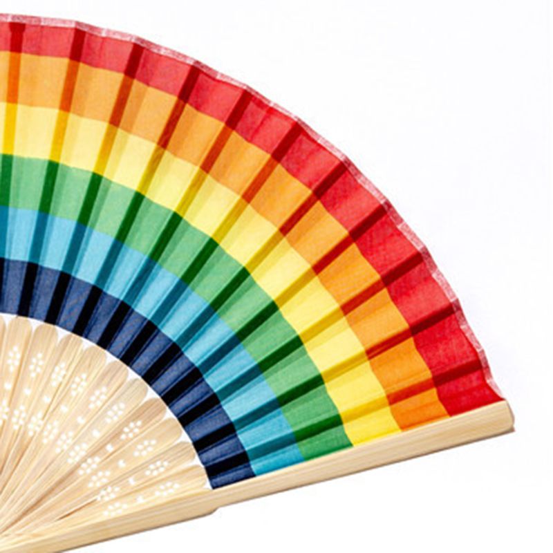 Zomer Regenboog Kleur Zijden Doek Handheld Folding Fan Voor Wedding Party Decoratie Festival Dansvoorstelling Levert