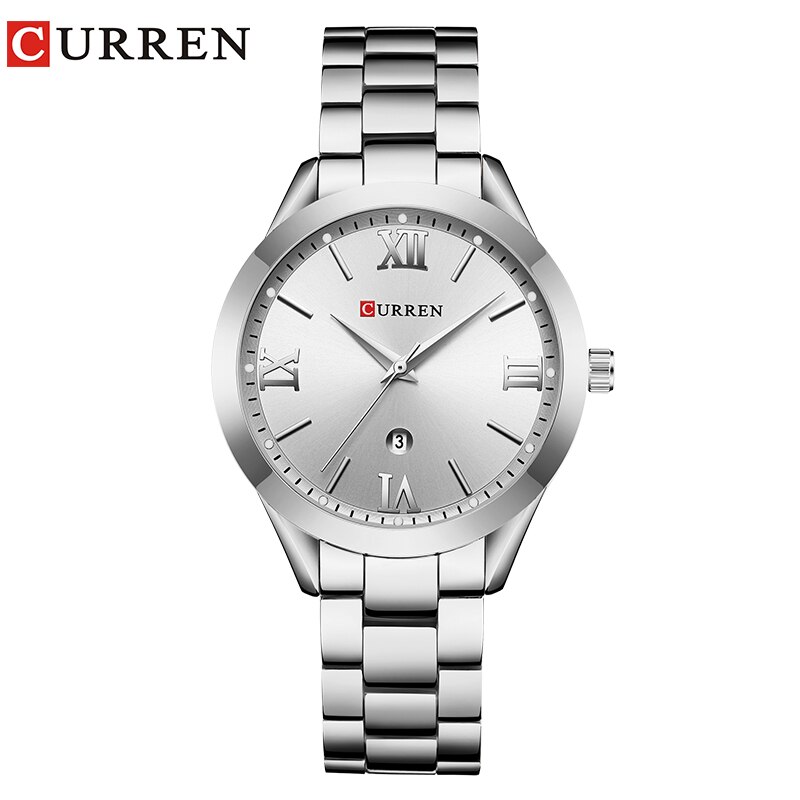 Casual Dames Polshorloge Rvs Jurk Vrouwen Horloges Kalender Analoge Quartz Vrouwelijke Klok Dames: silver