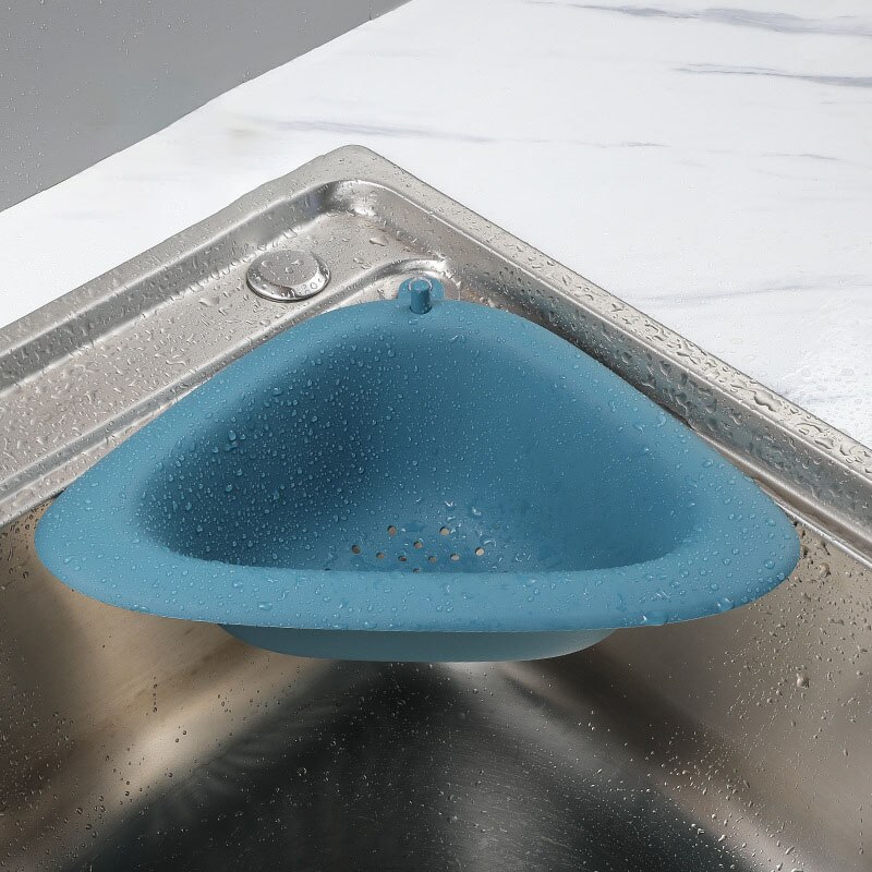 Multifunctional Sink Drain Shelf Triangular Sink Corner Strainer Basket Storage Rack Sucker Sink Sponge Holder Kitchen Tools: Blue-B