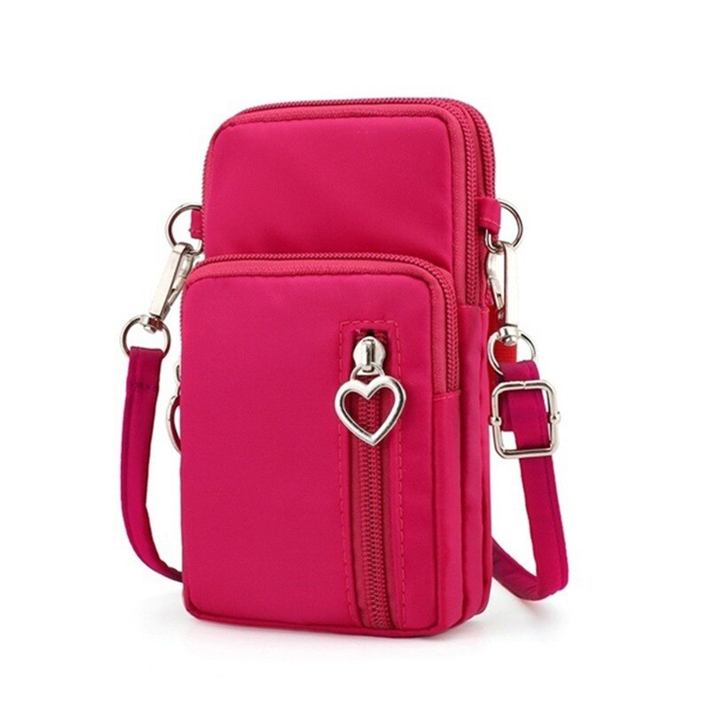 Frau Umhängetasche Kleine Schulter Tasche Diagonale Multi-Funktion praktisch Tasche Ich bin Freien Kopfhörer Beutel Sport Tasche: Rose rot L