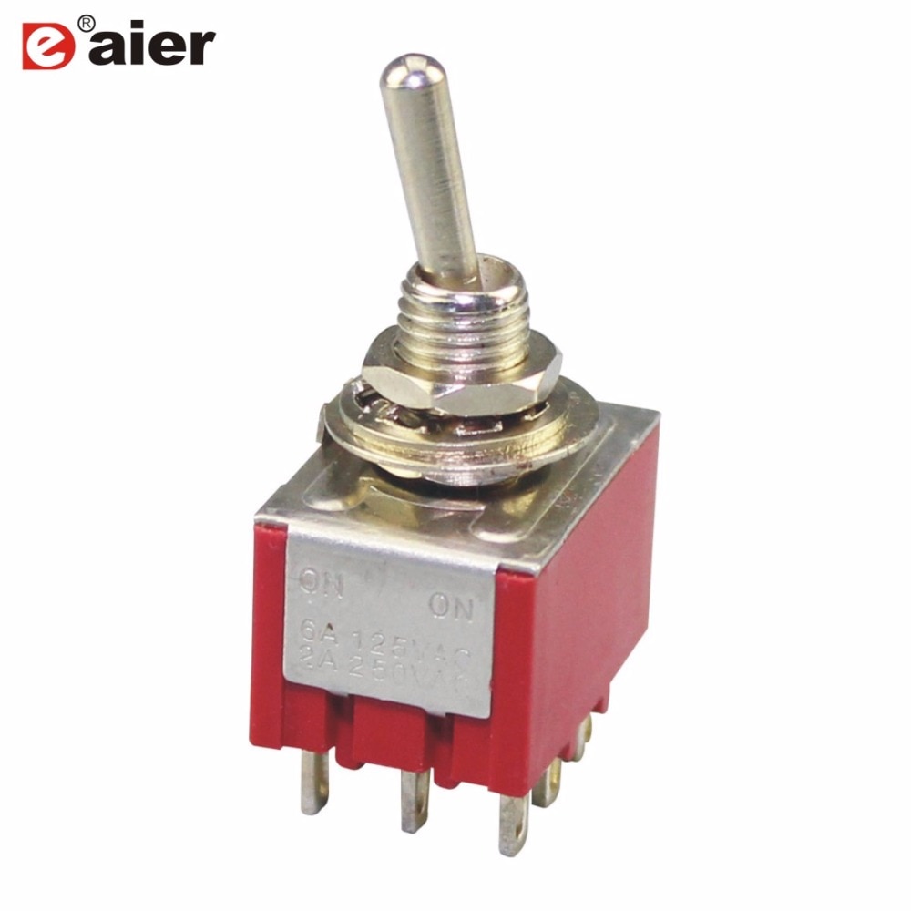 5Pcs Miniature Toggle Switch MTS-302 3PDT 2 Position 9 Terminal ON-ON Red Switches 3 Pole 6A Amps 125VAC 3A 250VAC