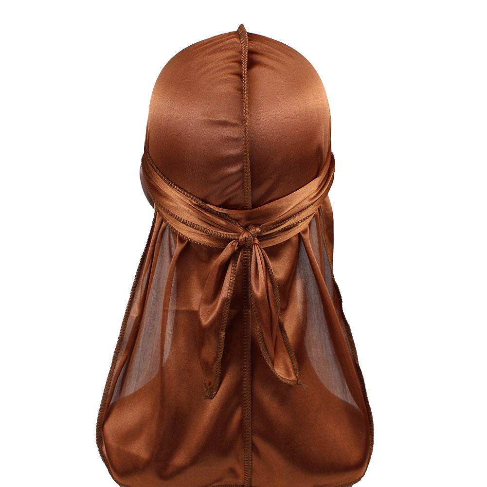 Unisex Women Men Silk Durag Turban Hat Wigs Biker Headwear Headband Hair Accessories Long Tail Straps Bandanas Silky Durags: Dark Brown