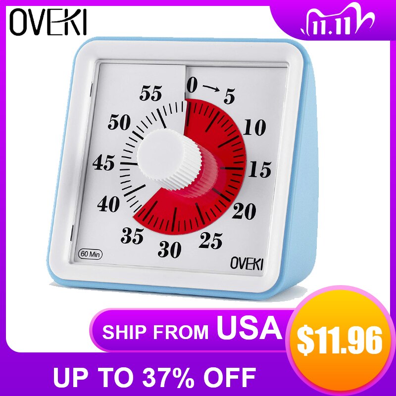 OVEKI 60 Minutes Visual Analog Timer Silent Countdown Clock Time Management Tool For Kids Adults Safe Durable Study Timer Blue