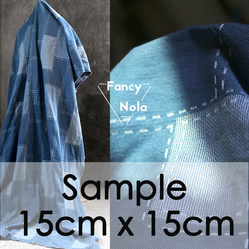 Irregular Rectangle Patchwork 150cm Width Original Washed Denim DIY Coat Jacket Blue & White Fabric CG091: Sample 15cm x 15cm