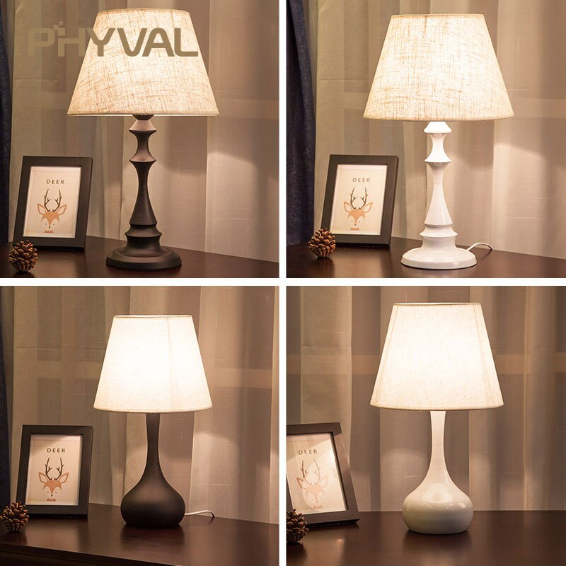 Table Lamps for Bedroom Bedside LED Nordic Modern Fabric Shade Desk Light for Living Room Study E27 Decor Lighting Night Lights