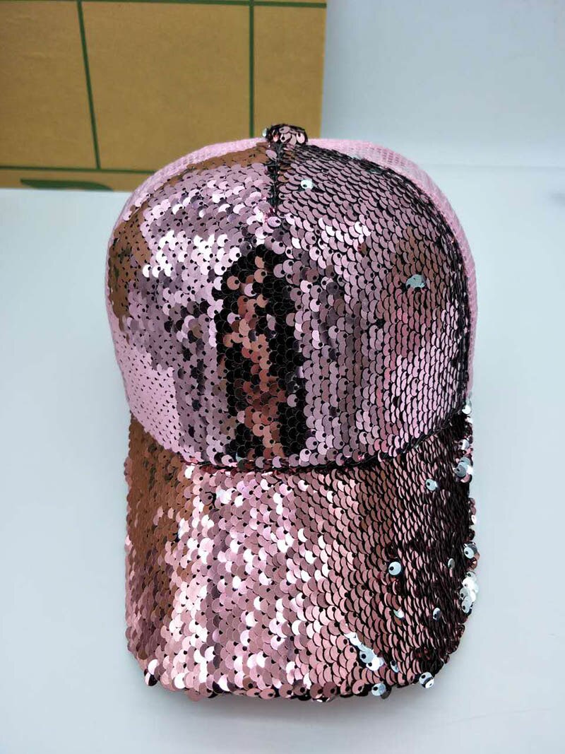 Pailletten Paillette Bling Shining Mesh Baseball Cap Opvallende Pretty Verstelbare Vrouwen Meisjes Hoeden Voor Party Club Verzamelen: Roze