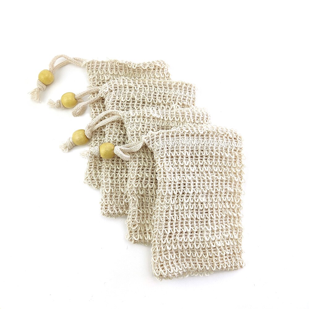 4 st naturlig sisal hampa tvålpåse blisterskum maker mesh tvål nät skummande lätt bubbla mesh påse badrum tvålhållare tvålfodral: 4 st gul pärla