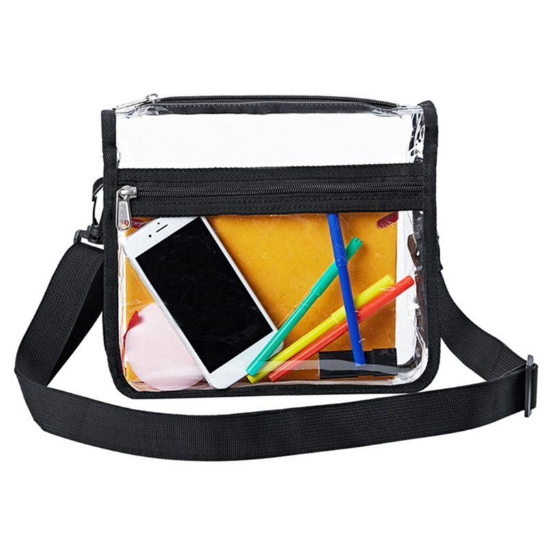 Transparente umhängetasche, stadiontauglich, mit vordertasche und verstellbarem riemen für damen und herren