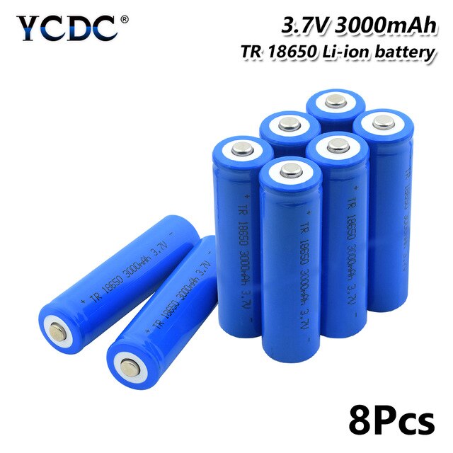 1/2/4/6/8/10Pcs BLUE Pointed 18650 Battery 3.7V 3000mAh Lithium Charging Rechargeable Batteries Li-ion Cell For Flashlight: 8pcs