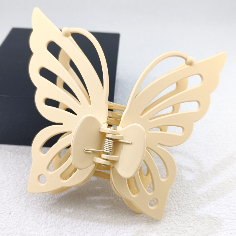 Pinza para el pelo para la cabeza trasera para niñas y mujeres, dulce verano, 13,5 cm, ala de doble capa, antena hueca, pinza para el pelo de plástico de mariposa: Oro