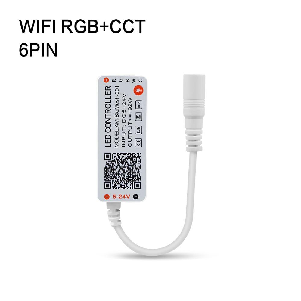 Dc5v 12v 24v bluetooth wifi rgb controller tuya/smart life app kontrol rgb/rgbw/rgb+cct fjernbetjening til smd 5050 led strip lys: Wifi rgb cct 6 pin