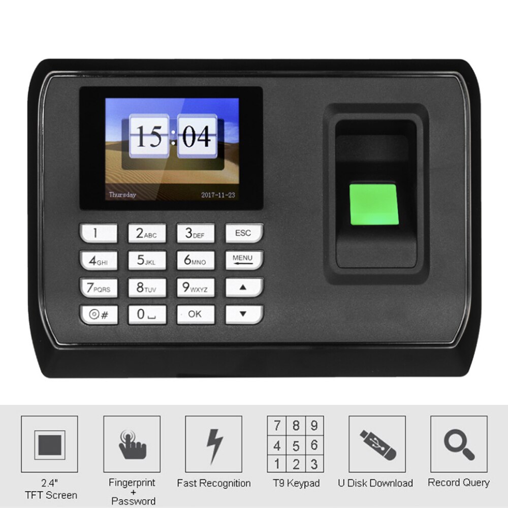 2.4inch Intelligent Biometric Fingerprint Password Time Clock Attendance Employee Checking-in Recorder Machine With USB driver