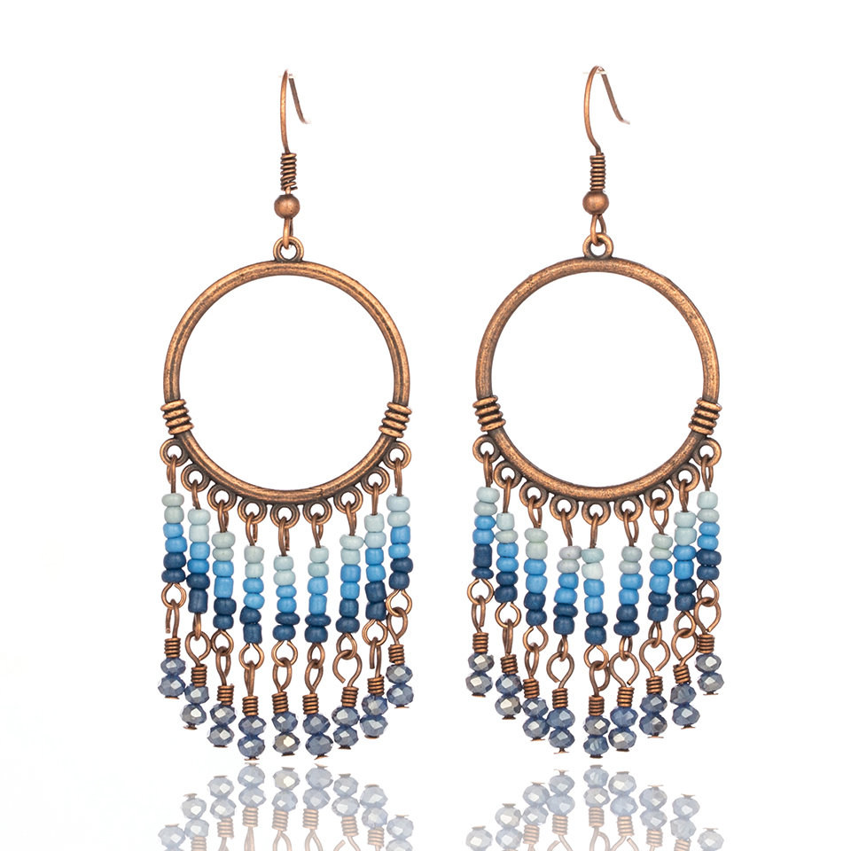 Vintage Round India Boho Ethnic Beads Dangle Tassel Earrings for Women Female Hanging Earrings Jewelry Accessories: Blue