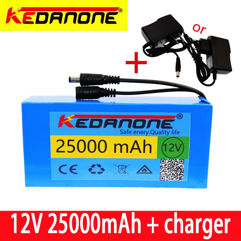 12v 25000mAh lithium-ion Rechargeable battery High Capacity 12.6v 25Ah AC Power Charger With charging indicator + charger