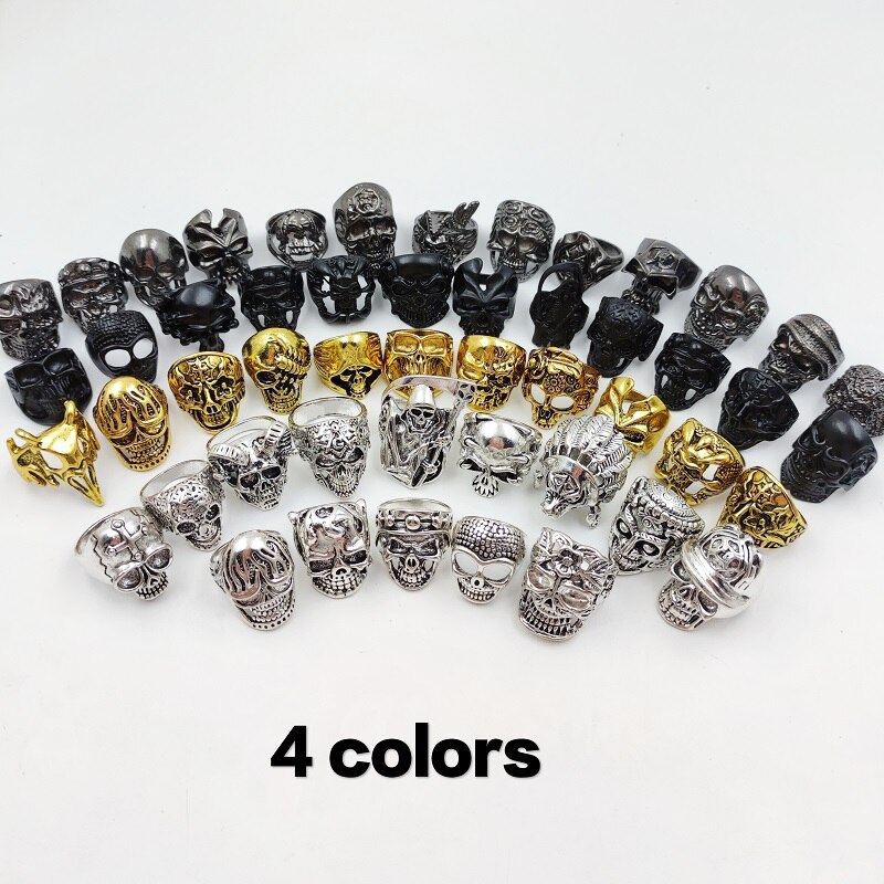 30 stuks/batch van gothic punk grote schedel ring vrouwen mannen sport fiets retro antiek zilver religieuze verklaring sieraden;