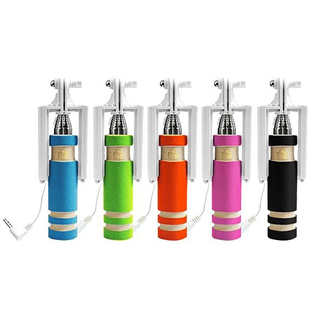 Mini Selfie Stick with Button Wired Cotton Material Handle Monopod Universal for Mobile Phone 14-50cm