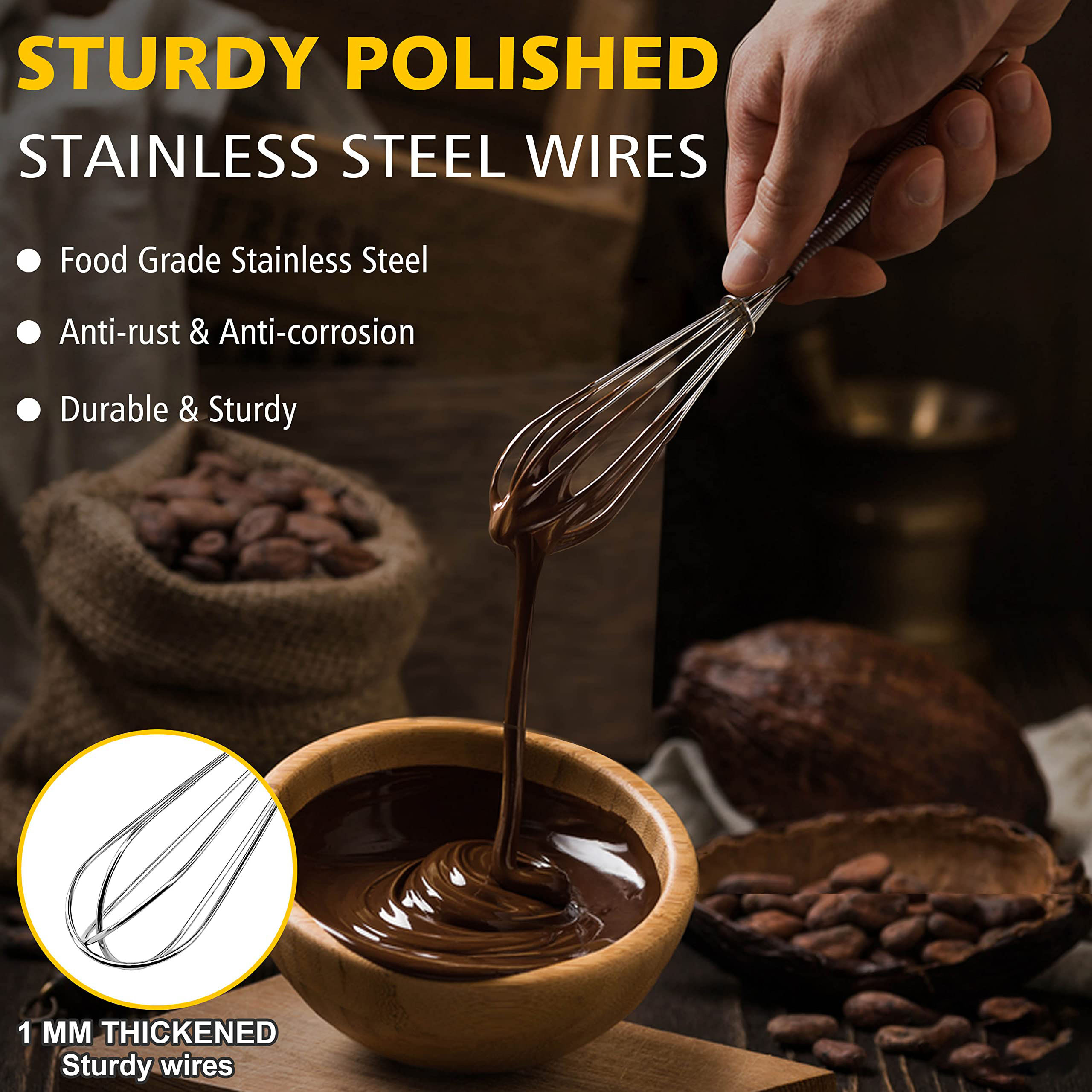 Leeseph vispar , 5in 7in 8in minivisp och äggvisp i rostfritt stål för matlagning, mixning, visping och omrörning