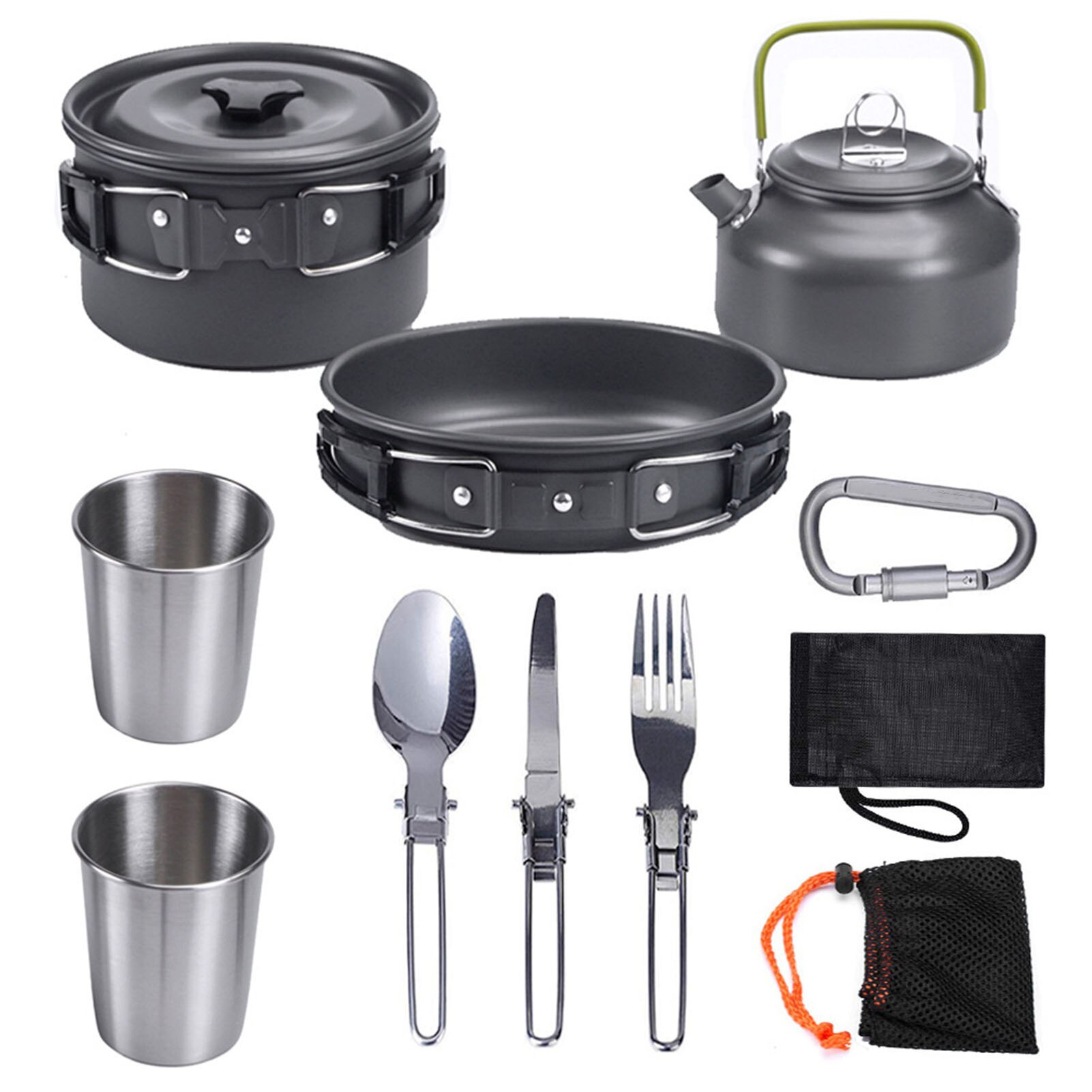Outdoor Ultralight Camping Cookware Mess Kit with Kettle Pot Pan Plates Cups Fork Spoon Kit Lightweight Camping Cooking Set for: Burgundy