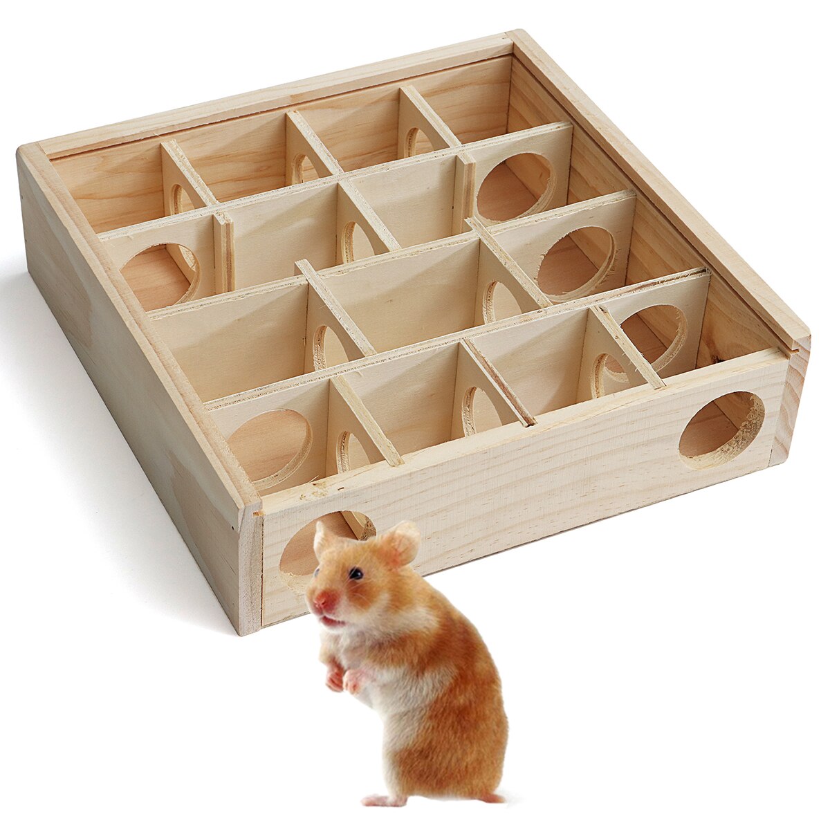 Wood Hamster Maze Toy With Glass Cover Hut House Cage Playground For Small Pet Toys