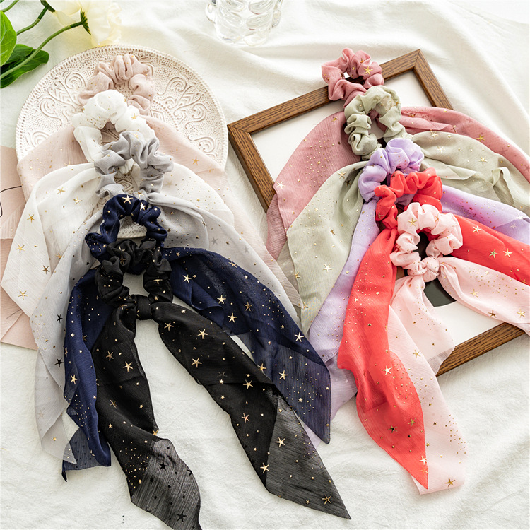 Gomas elásticas para el pelo para mujer, lazos con estampado de , lazos para el pelo de seda de estrella, de lazo de cola de caballo, accesorios para el cabello que combinan con todo