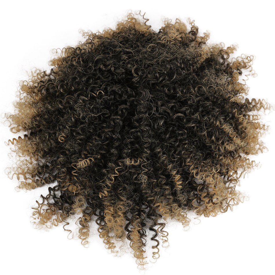 Synthetic Afro Puff Drawstring Bun Ponytail for Women Short Curly Chignon Hair Bun Extension Hairpiece with Two Clips 1B/27#