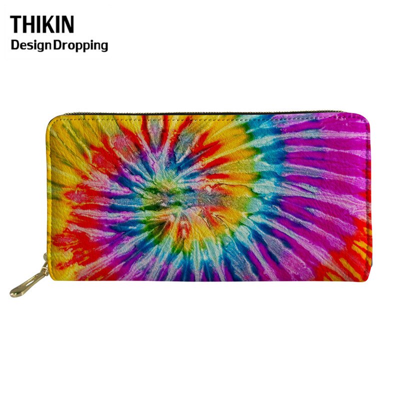 THIKIN Colorful Tie-dye Pattern Women Leather Wallet Ladies Travel Long Purse Phone Bag Daily Capacity Coin Bags: Multi