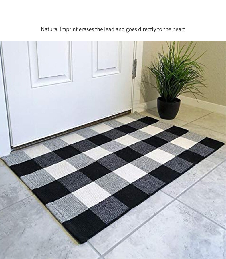 Plaid Rug - 27.5''x43'' Cotton Hand-Woven Indoor/Outdoor Area Rugs for Layered Door Mats Washable Carpet for Porch/Kitchen