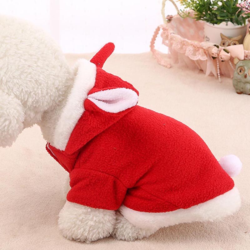 Pet Cat Clothes Costume Cute Rabbit Ears Hooded Coat Cat Puppy Fleece Warm Pet Outfit E2S